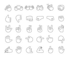 Hand gesture emojis linear icons set vector