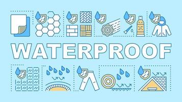 Waterproof materials word concepts banner. Presentation, website. Hydrophobic covering. Isolated lettering typography idea with linear icons. Rainproof clothes. Vector outline illustration