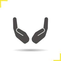Cupped hands icon. Drop shadow silhouette symbol. Negative space. Vector isolated illustration