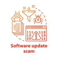 Software update scam concept icon. Computer hacking attack danger. Data theft. Software bugs and viruses. Cybercrime idea thin line illustration. Vector isolated outline drawing