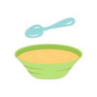 Soup flat design long shadow color icon. Bowl and spoon, kitchenware. Hot steaming soup plate. First meal. Healthy diet. Nutritious meal. Bistro, restaurant, cafe menu. Vector silhouette illustration