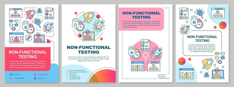 Non-functional testing brochure template. Software analysis. Flyer, booklet, leaflet print, cover design with linear illustrations. Vector page layouts for magazines, reports, advertising posters