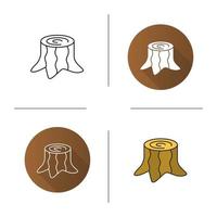 Stump icon. Flat design, linear and color styles. Deforestation. Isolated vector illustrations