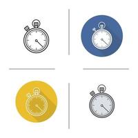 Stopwatch icon. Flat design, linear and color styles. Timer. Isolated vector illustrations