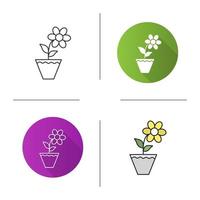 Crocus in flowerpot icon. Flat design, linear and color styles. Isolated vector illustrations