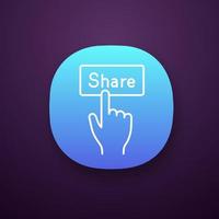 Share button app icon. Social media activity. Hand pressing button. Web or mobile applications. Vector isolated illustration