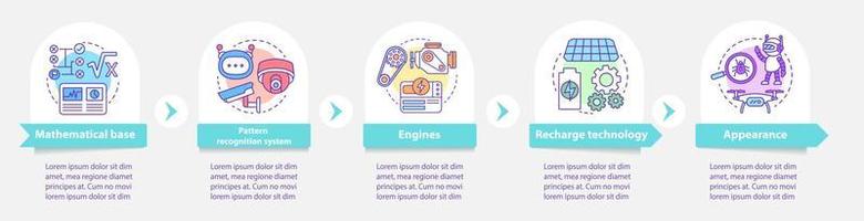 tecnología en robótica plantilla de infografía vectorial. elementos de diseño de presentación de negocios. visualización de datos con cinco pasos y opciones. gráfico de la línea de tiempo del proceso. diseño de flujo de trabajo con iconos lineales vector