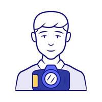 Photojournalist blue color icon. Photographer, paparazzi. Making snapshot. Professional media reporter. Journalist taking picture. Isolated vector illustration