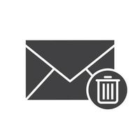 Delete email icon. Silhouette symbol. Letter with recycle bin. Negative space. Vector isolated illustration