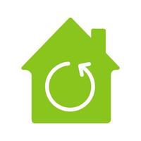 Home renovation glyph color icon. House with reload sign inside. Silhouette symbol on white background. Negative space. Vector illustration