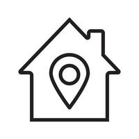 Home location linear icon. Thin line illustration. House with map pinpoint inside. Contour symbol. Vector isolated outline drawing