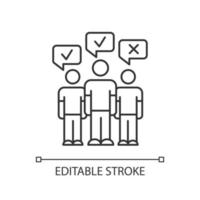 Mass survey linear icon. Social opinion, public poll. People voting. Agree and disagree. Feedback. Thin line illustration. Contour symbol. Vector isolated outline drawing. Editable stroke