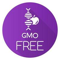 GMO free purple flat design long shadow glyph icon. Organic eco food. Natural fruits, vegetables. Product free ingredient. Nutritious dietary, healthy eating. Vector silhouette illustration