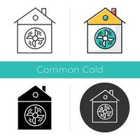 House ventilation icon. Conditioning home. Clean germs and microbes. Dust ventilation system. Ventilator. Home cooling vent. Flat design, linear and color styles. Isolated vector illustrations