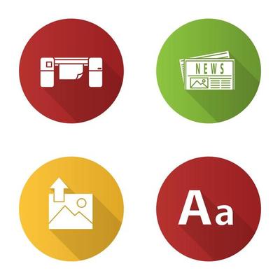 Printing flat design long shadow glyph icons set