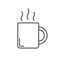 Steaming mug linear icon. Teacup thin line illustration. Hot steaming coffee mug contour symbol. Vector isolated outline drawing