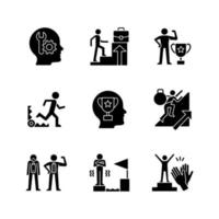 Strong motivation black glyph icons set on white space vector