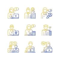 Conjunto de iconos de vector lineal degradado de equipo de empleados