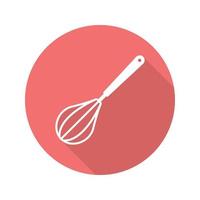 Whisk flat design long shadow icon. Eggbeater. Vector silhouette symbol