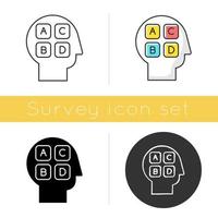 Social survey icon. Public opinion. Research. Consumer review. Customer satisfaction. Personality test. Feedback. Evaluation. Glyph design, linear, chalk and color styles. Isolated vector illustration