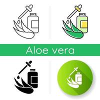 Aloe vera extract icon. Plant based liquid. Healing botanical juice. Medicinal herbs. Essential oil. Exfoliating cosmetic. Linear black and RGB color styles. Isolated vector illustrations