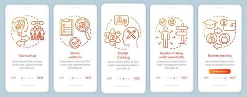 Startup principles onboarding mobile app page screen with linear concepts vector