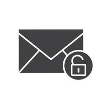 Email security icon. Letter silhouette symbol. Sms message with open lock sign. Negative space. Vector isolated illustration