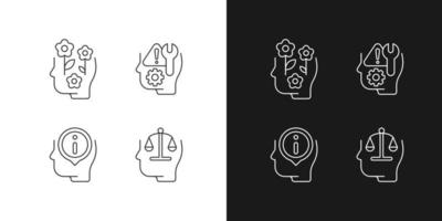 Rational and emotional mindset linear icons set for dark and light mode vector