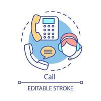 Call concept icon. Helpdesk, hotline idea thin line illustration. Call center. Information center. Infocenter. Customer service. Online support. Vector isolated outline drawing. Editable stroke