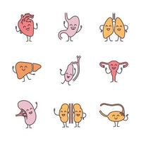 Smiling human internal organs characters color icons set vector