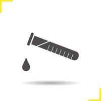 Chemical experiment icon. Drop shadow silhouette symbol.Laboratory test tube with drop. Negative space. Vector isolated illustration