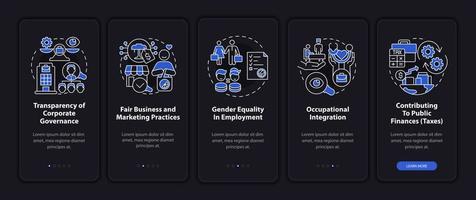 Corporate social responsibility matters dark onboarding mobile app page screen vector