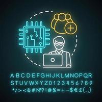 icono de concepto de luz de neón de campo de tecnología de la información. idea de empleo para profesionales. presentando nuevos inventos. signo brillante con alfabeto, números y símbolos. vector ilustración aislada