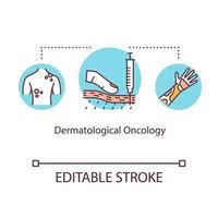 icono del concepto de oncología dermatológica. Ilustración de línea fina de idea de tratamiento de cáncer de piel. melanoma. examen medico. investigación de tumores. vector contorno aislado dibujo a color rgb. trazo editable