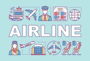 Airline word concepts banner. Airport terminal. Cabin crew, passenger. Pilot, flight attendant. Presentation, website. Isolated lettering typography idea with linear icons. Vector outline illustration