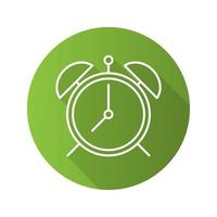 Alarm clock flat linear long shadow icon. Vector line symbol