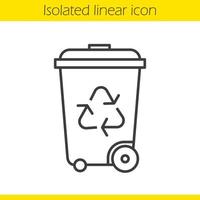 Recycle bin linear icon. Wastebasket thin line illustration. Dustbin on wheels contour symbol. Vector isolated outline drawing