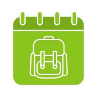 September 1st glyph color icon. Calendar page with student's backpack. Silhouette symbol on white background. Negative space. Vector illustration