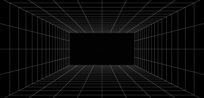 Futuristic digital hallway space blank gray-black color background with white grid space line color surfaces