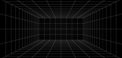 Empty futuristic digital box room grey-black background with white grid space line color surface