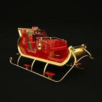 Ilustración de trineo de santa de Navidad dorada y roja sobre fondo negro 3D Render foto