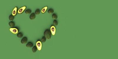 Avocado heart in green background 3d render photo