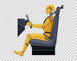 Maniquí de prueba de choque en un asiento de automóvil sobre fondo de cuadrícula vector