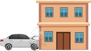 Car crashes building on white background vector