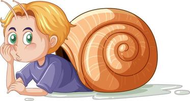 Snail boy cartoon character on white background vector