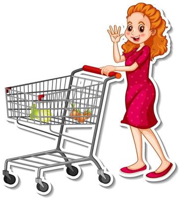 A woman pushing shopping trolley with groceries