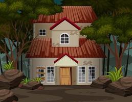 Scene with abandoned house in the dark forest vector