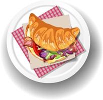 Breakfast croissant sandwich on white plate vector