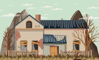 Abandon broken house in rural background vector