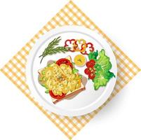 Breakfast with Scrambled eggs on bread toast vector